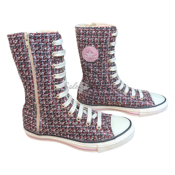Converse 2006 XHI RARE Calf Extra High Pink Tweed Side Zip Sneaker Boot Womens 5 - Picture 5 of 12